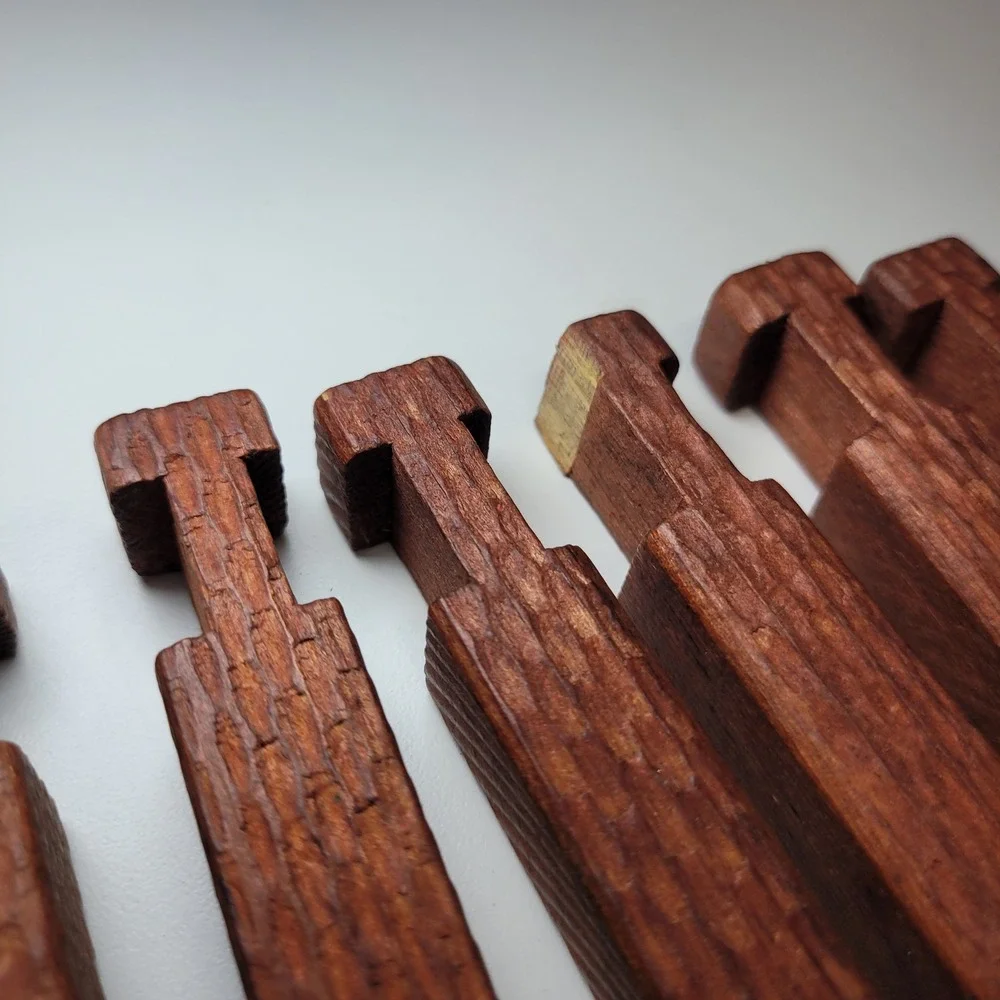 Vintage Square Building Blocks Dark Wood Interlocking Set of 8 Architectural Toy